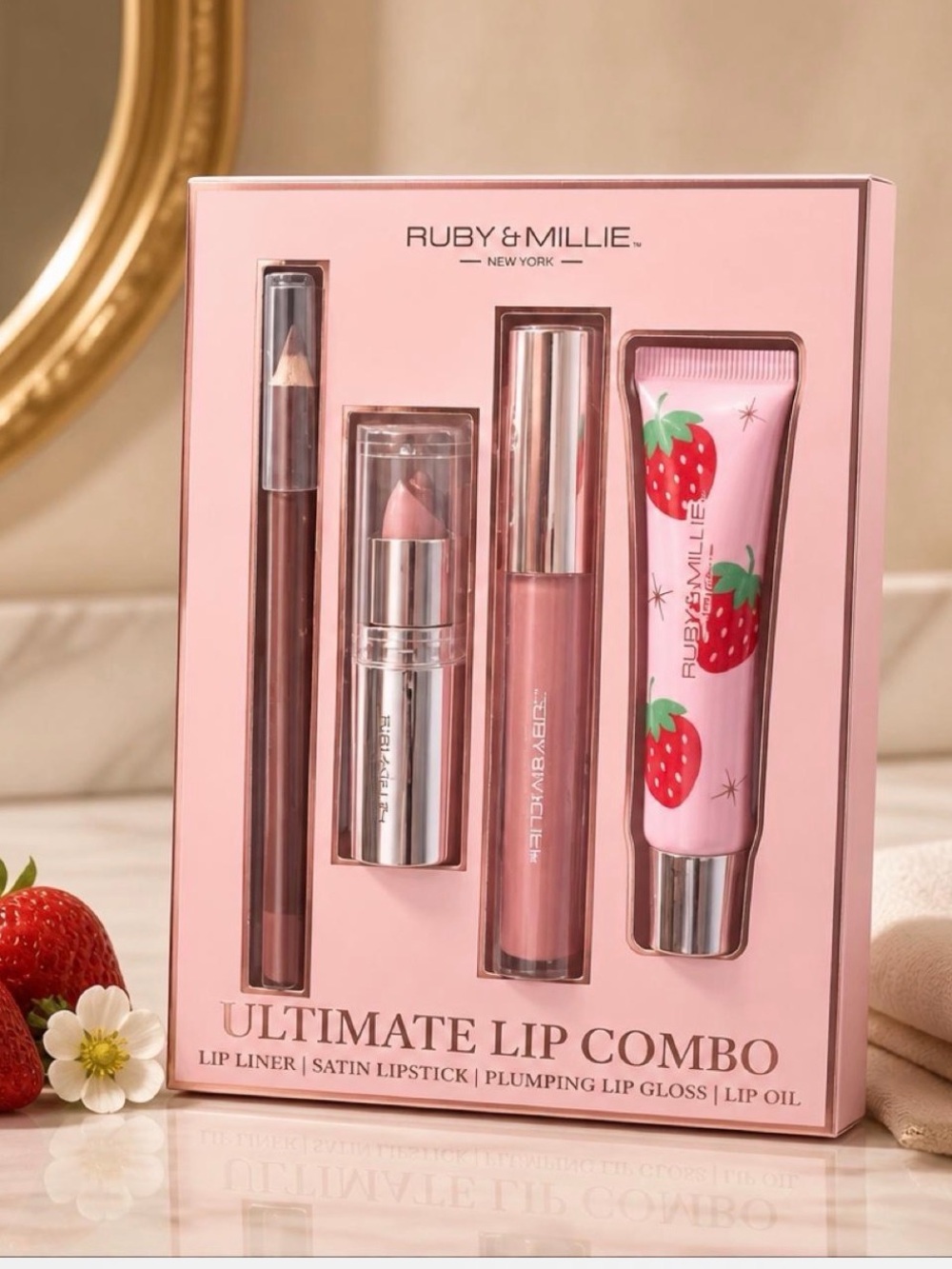 Ruby & Millie Ultimate Lip Combo Set Lip Liner Lipstick Gloss & Lip Oil New